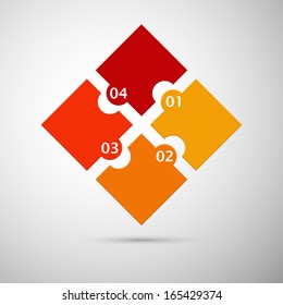 orange and red colored puzzle infographic concept with numbers
