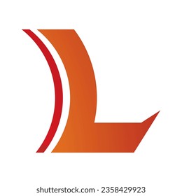 Letra naranja y roja cóncava en forma de icono L en un fondo blanco