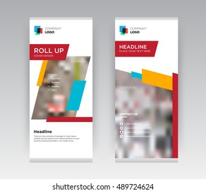Orange and Red Creative Abstract Shapes Business Roll Up Banner Stand brochure flyer flat design template with new trend concept. Cover presentation. Corporate identity. Layout in rectangle size