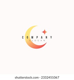 orange and red crescent and star Sleek, elegant, and clean logo design with abstract elements that exudes sophistication and a timeless aesthetic