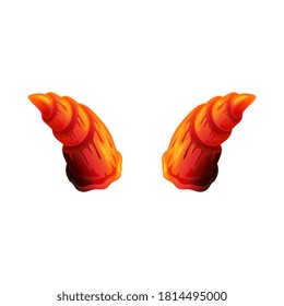 Orange and red devil horns with curved seashell shape and spiral layered look - cartoon Satan or demon costume elements, isolated vector illustration.
