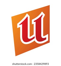 Orange and Red Distorted Square Shaped Letter U Icon on a White Background