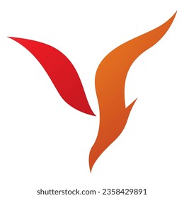 Letra anaranjada y roja de la forma de pájaro de buceo y icono en un fondo blanco