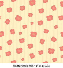 Orange and red doodle flowers on subtle watercolour striped light background. Vector seamless pattern. Great for wellness, beauty, garden products, stationery, packaging, giftwrap