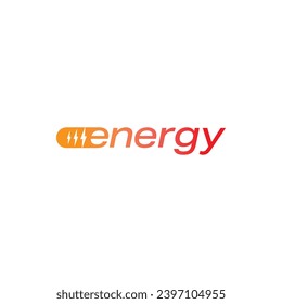 logo de la energía roja naranja. símbolo de relámpago y concepto de palabra de energía. logotipo para empresas, innovación, educación, energía