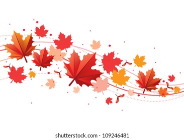 Orange and red fall design element with maple leaves and seeds