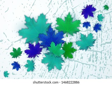 Orange and red fall design element with maple leaves and seeds