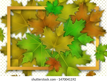 Orange and red fall design element with maple leaves and seeds