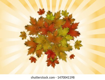 Orange and red fall design element with maple leaves and seeds