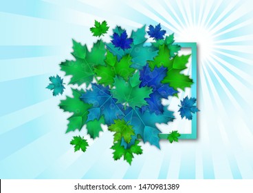 Orange and red fall design element with maple leaves and seeds