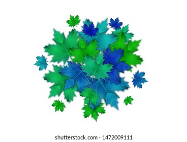 Orange and red fall design element with maple leaves and seeds