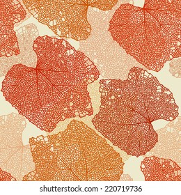 Orange and red fall leaves seamless pattern.
