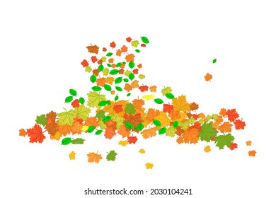 Orange and red fall maple leaves isolated on white background. Pile of dry autumn foliage. Heap of fallen tree colorful leaf.Seasonal concept.Fall season leaves lying on the ground.Vector illustration