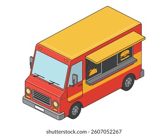 orange red fast food truck isometric