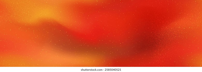 Orange red fire bg with seamless sparks texture. Soft gradient mesh blurred background with overlay noise. Vector illustration.