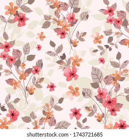 Orange and red floral with leaf pattern,illustration vector doodle comic art.
