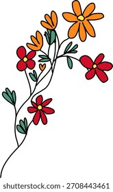 Orange and Red Flower Stems Botanical Illustration Set