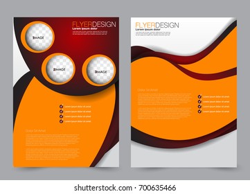 Orange and red flyer vector design template set. Business brochure. Annual report or magazine cover.