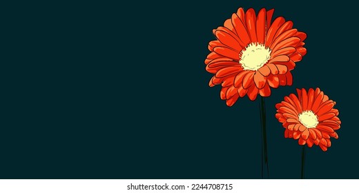 flores naranjas y gerberas rojas, fondo de par y cubiertas