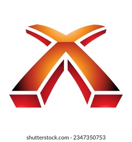 Orange and Red Glossy 3d Shaped Letter X Icon on a White Background