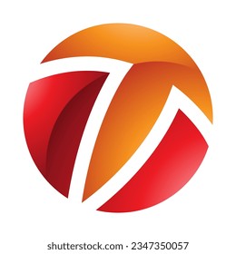 Orange and Red Glossy Circle Shaped Letter T Icon on a White Background
