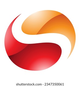 Letra naranja y roja brillante en forma de círculo s icono en un fondo blanco