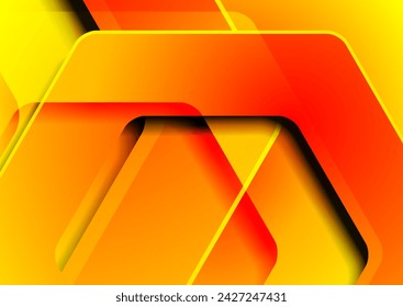 Orange red glossy hexagons abstract hi-tech background. Geometric vector design