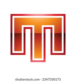 Orange and Red Glossy Letter M Icon with an Outer Stripe on a White Background