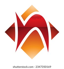 Orange and Red Glossy Letter N Icon with a Square Diamond Shape on a White Background