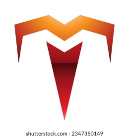 Orange and Red Glossy Letter T Icon with Pointy Tips on a White Background