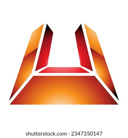 Orange and Red Glossy Letter U Icon in Perspective on a White Background