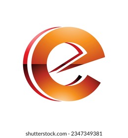 Orange and Red Glossy Round Layered Lowercase Letter E Icon on a White Background