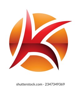 Orange and Red Glossy Round Pointy Letter K Icon on a White Background