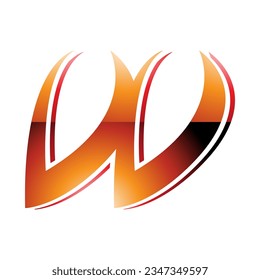 Orange and Red Glossy Spiky Italic Shaped Letter W Icon on a White Background