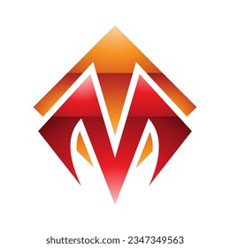 Orange-Rot-Glossy-Quadrat Diamant-geformter Buchstabe M Symbol auf weißem Hintergrund