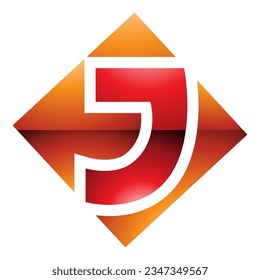 Orange and Red Glossy Square Diamond Shaped Letter J Icon on a White Background