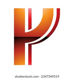 Orange and Red Glossy Striped Shaped Letter Y Icon on a White Background
