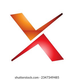 Orange and Red Glossy Tick Shaped Letter X Icon on a White Background
