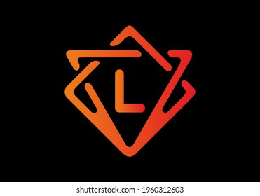 Orange red gradient color of L initial letter in frame design