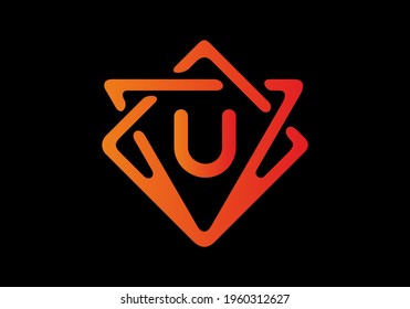 Orange red gradient color of U initial letter in frame design