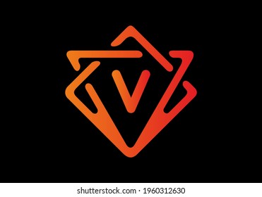 Orange red gradient color of V initial letter in frame design