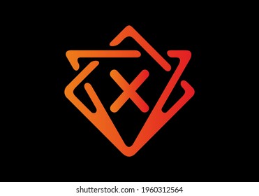 Orange red gradient color of X initial letter in frame design