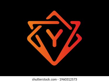 Orange red gradient color of Y initial letter in frame design