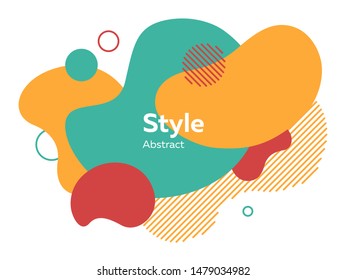 Orange, red and green abstract elements. Hatched shapes, circles, layers, dynamical forms with text sample. Vector illustration for banner, poster, label, flyer design