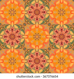 Orange red green geometric abstract seamless pattern. Graphical colorful background vector