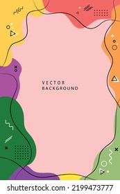 orange red green yellow wavy shapes. memphis elements. background with place for text or image. Bright illustration in abstract style. Modern background for your interface, advertising, cover, banner.