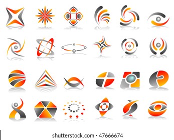 Orange Red and Grey Abstract Vector Icon Design Element Set