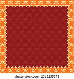 Orange and red Halloween skeleton border with skeleton texture background