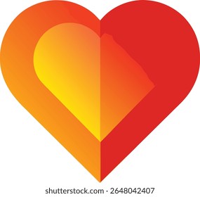 An orange and red heart shape is isolated on white background