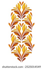 Elemento de diseño de hojas de color rojo anaranjado sobre fondo blanco. Ilustración vectorial floral de Folk. Ornamento étnico de paisley. Diseño de otoño soleado brillante. Decoración cuadrada diagonal de planta de fantasía para su proyecto de diseño